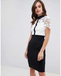 Paper Dolls 2 In 1 Crochet Lace Top Pencil Dress With Contrast Collat Detail In Monochrome