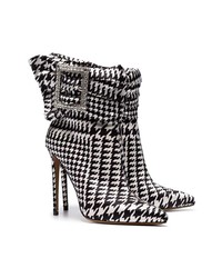 Alexandre Vauthier Black And White Yasmin 100 Houndstooth Print Embellished Ankle Boots
