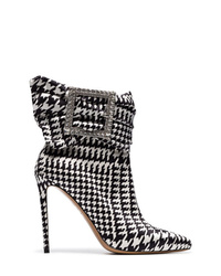 Alexandre Vauthier Black And White Yasmin 100 Houndstooth Print Embellished Ankle Boots