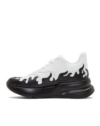 Alexander McQueen White And Black Flames Oversized Runner Sneakers