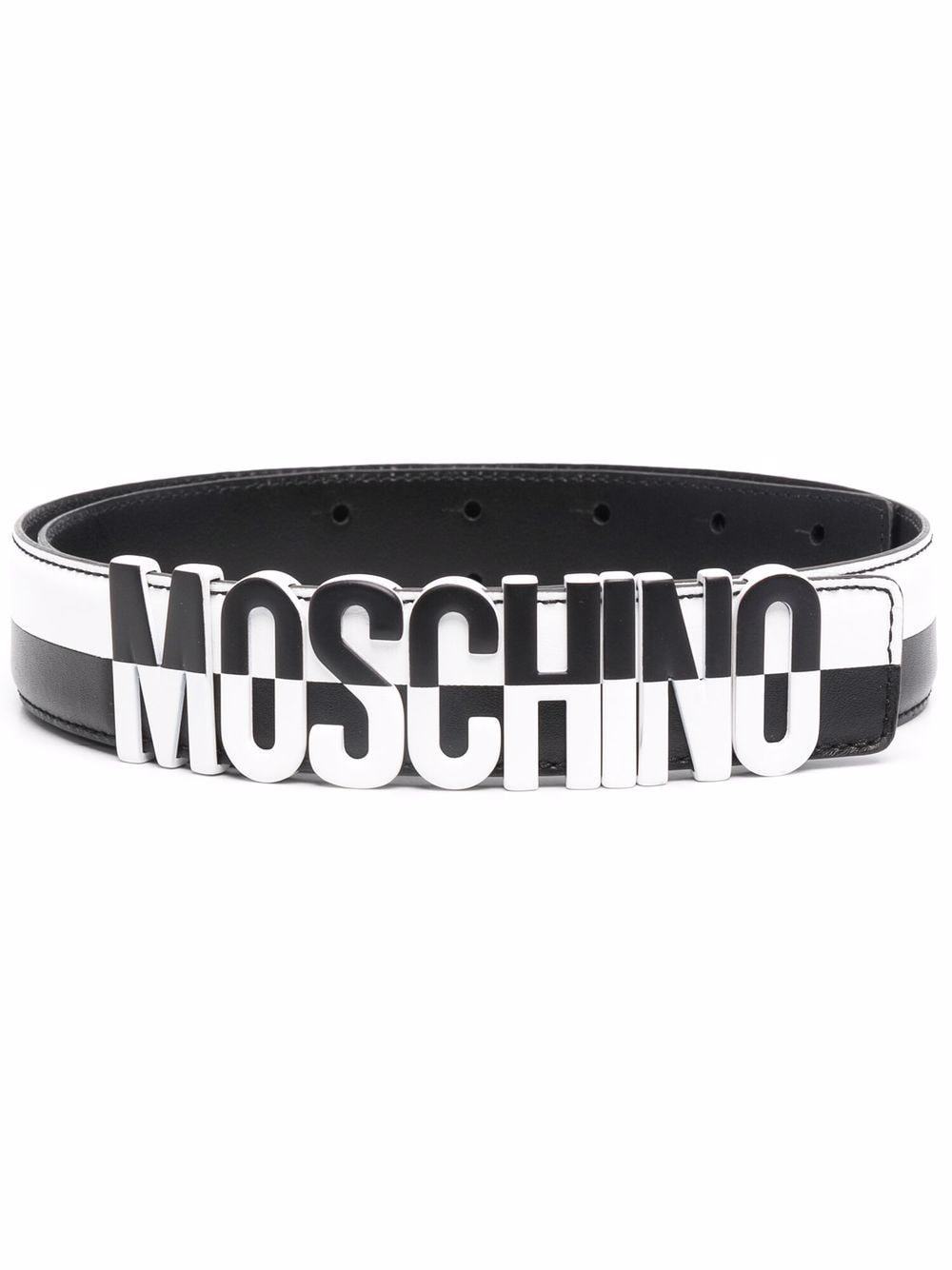 Moschino Logo Lettering Two Tone Leather Belt, $213 | farfetch.com ...
