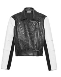 Black and White Leather Biker Jacket
