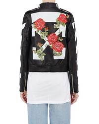 Off-White Co Virgil Abloh Stripes And Roses Embellished Leather Moto Jacket