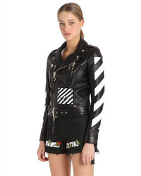 Off-White Diagonal Stripes Leather Biker Jacket