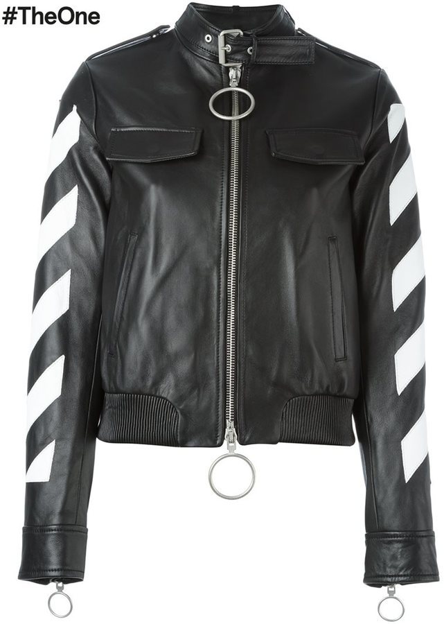 Off-White Striped Sleeves Leather Jacket, $1,305