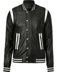 Black and White Leather Bomber Jacket