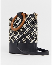 New Look String Detail Circular Handle Handbag In Black
