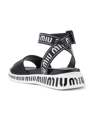 Miu Miu Logo Embroidered Canvas Sandals