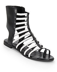 Black and White Leather Gladiator Sandals