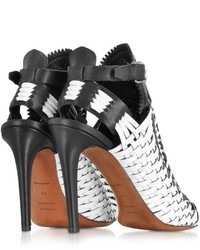 Proenza Schouler Black And White Woven Patent Leather Slingback Sandal