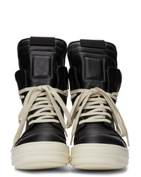 Rick Owens Black And Off White Geobasket High Sneakers