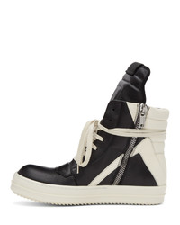 Rick Owens Black And Off White Geobasket High Sneakers