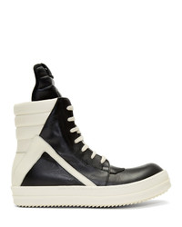 Rick Owens Black And Off White Geobasket High Top Sneakers