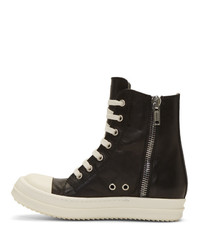 Rick Owens Black And Off White High Top Sneakers