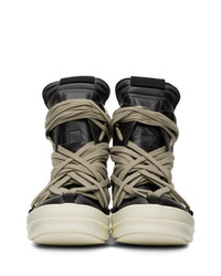 Rick Owens Black And White Geo Basket High Top Sneakers