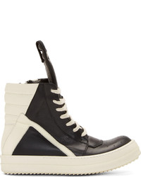 Rick Owens Black And White Geobasket High Top Sneakers
