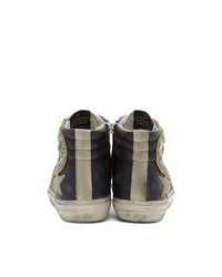 Golden Goose Black And White Glitter Flash Slide High Top Sneakers