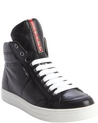 Prada Black Leather Zipper Detail High Top Sneakers
