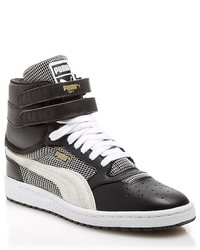 black and white high top pumas