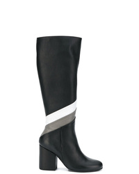 Black and White Leather Knee High Boots