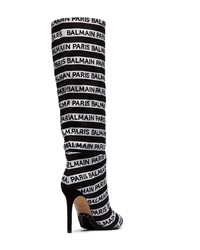 Balmain Black And White Jane 95 Knee High Boots