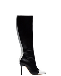 Manolo Blahnik Black And White Wakia 105 Knee High Leather Boots