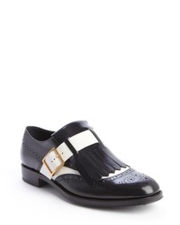 Tod's White And Black Leather Fringed Loafters