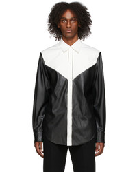 Black and White Leather Long Sleeve Shirt