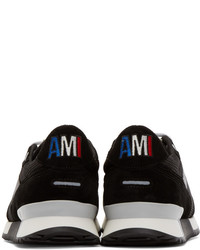 AMI Alexandre Mattiussi Black Leather Mesh Sneakers