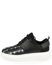Alexander McQueen Leather Low Top Sneaker With Harness Blackwhite
