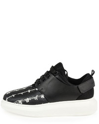 Alexander McQueen Leather Low Top Sneaker With Harness Blackwhite