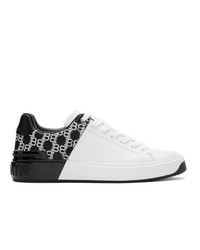 Balmain White And Black Logo B Court Sneakers