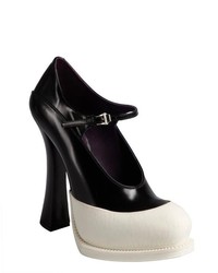 Prada Black And White Leather Colorblock Mary Jane Pumps
