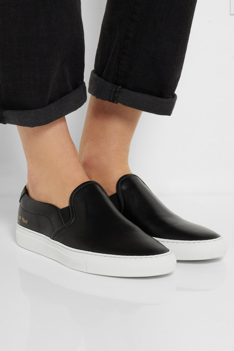 black leather slip on sneaker