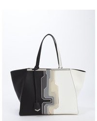 Fendi Black And White Leather 3jours Engraved Logo Plate Tote