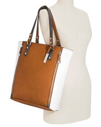 Cesca Faux Leather Oversized Color Block Tote With Front Zipper Pockets