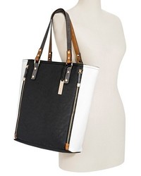 Cesca Faux Leather Oversized Color Block Tote With Front Zipper Pockets