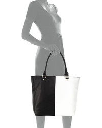 Neiman Marcus Faux Leather Colorblock Tote Bag Blackwhite