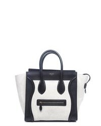 Celine Pre Owned White Canvas Black Leather Mini Luggage Tote Bag