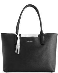 Calvin Klein Handbags Saffiano Leather Tapered Tote SMOKE GREY/BLACK NWT on  eBid United States