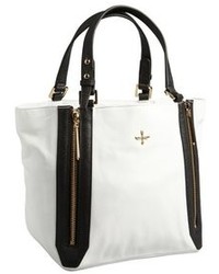 Pour La Victoire White And Black Leather Gusseted Provence Tote