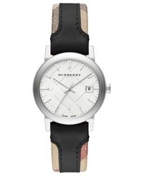 Burberry City Stainless Steel Haymarket Leather Strap Watchblack