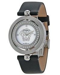 Versace Eon Lady White Mother Of Pearl Dial Black Leather Ladies Watch 79q91sd497 S009