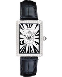 Gio Monaco 244 A Angelo Lii Rectangular White Dial Alligator Leather Diamond Watch