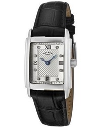 Rotary Ls4282901 White Swarovski Crystal Silver Textured Dial Black Leather Watch