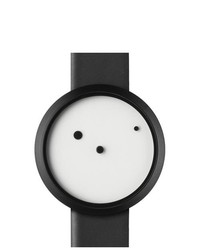 Nava Ora Lattea Small Stainless Watch Black Leather Strap White Dial 0415bi