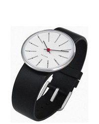 Rosendahl Arne Jacobsen Analog Stainless Watch Black Leather Strap White Dial Rd 43430