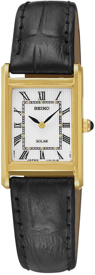 Seiko Solar Black Leather Strap Watch 18mm Sup250, $195 | Macy's 