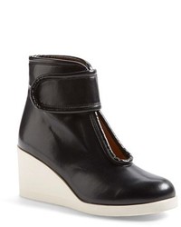 Black and White Leather Wedge Ankle Boots