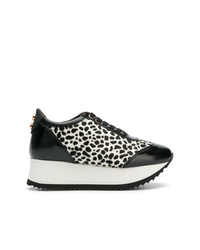 Black and White Leather Wedge Sneakers